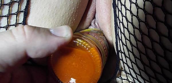  hot sauce bottle in nicki,s pussy